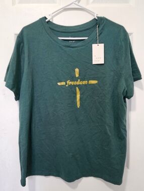 A new day Teal Graphic 'Freedom' Tee with Yellow Accent